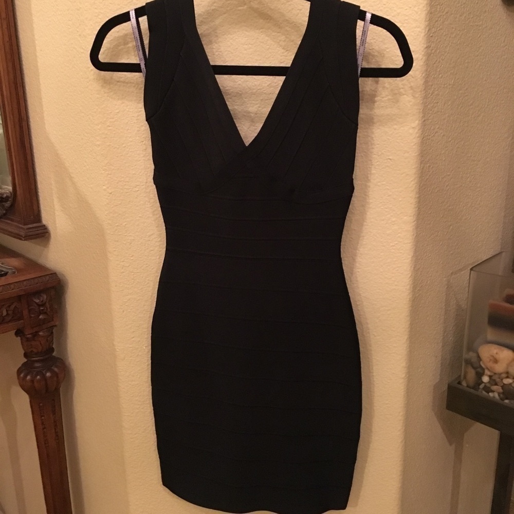 NWT~HERVE LEGER Women Black “Lane” Bodycon Dress Size Xsmall